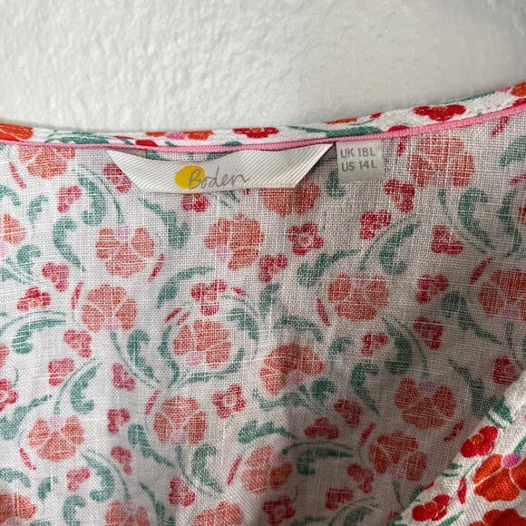 Boden Womens Ditzy Floral Print V Neck Linen Long Sleeve Dress 14L - Picture 4 of 12